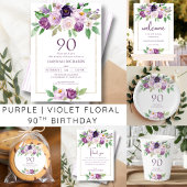 Elegant Lila | Violet Floral 90. Geburtstag Pappteller