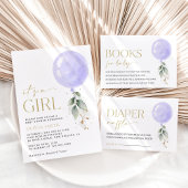 Lila Ballon, Eukalyptus, Grünpflanzen, Babydusche