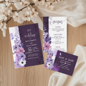 Purple Floral Wedding Menu Card Menükarte