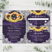 Sunflower Purple Rustic Wood Floral Lace Wedding Dankeskarte (Personalisiere diese Kollektion eines unabhängigen Creators.)