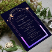 Mystic Rainbow Navy Blue Sun Moon Star Space Save The Date