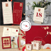 Roter Doppelglück-Chinesischer Hochzeitssitzplan Poster