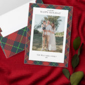 Classic Red and Green Plaid Family Photo Holiday Keramik Ornament (Personalisiere diese Kollektion eines unabhängigen Creators.)