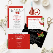 Niedliche Red Cherries Modern Script Wedding Detai Begleitkarte