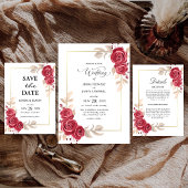 Elegante Red Floral Gold Frame Wedding Tischnummer