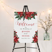 Red Poinsettia Pine Greenerity Winter Wedding All In One Einladung