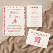 Rote Vintage-QR-Code-Hochzeit RSVP Karte (Personalisiere diese Kollektion eines unabhängigen Creators.)