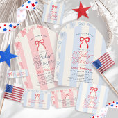 Red Bow & Pink Stripes Baby Shower Pappteller