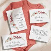 Boho Baby Shower Invitation red floral watercolor Einladung
