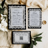 Brauner Hochzeit QR-Code mit Spitzenmuster im Old- Einladung