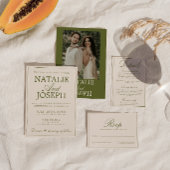 Fancy Olivgrün Old Money Retro QR-Code Hochzeit  Einladung