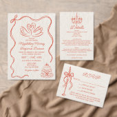 Retro Hand Drawn Orange Wedding Website QR Code RSVP Karte (Personalisiere diese Kollektion eines unabhängigen Creators.)