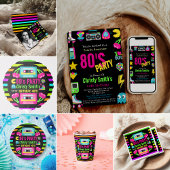 Custom Retro Neon 80er Geburtstagsparty Einladung