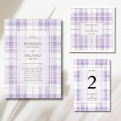 Retro-Pflaume-Lila-Gingham-Dankeskarten Ankündigung
