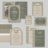 Retro Hellgrün Kariert mit Foto Hochzeit Einladung