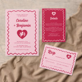 Retro Fun Wavy Frame Red Pink Cupid Wedding Tischnummer (Personalisiere diese Kollektion eines unabhängigen Creators.)