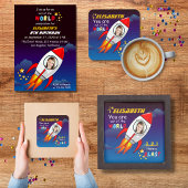 Niedlicher Weltraumraketenschiff vom Geburtstag Rechteckiger Pappuntersetzer