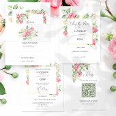 Blush Pink Watercolor Roses QR Code Wedding RSVP Karte