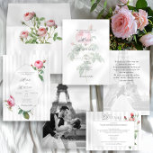 Romantic French Rose Botanical Photo Wedding Dankeskarte