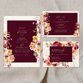 Romantic Deep Burgundy Floral Elegant Wedding  Einladung