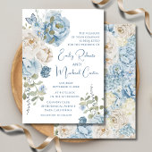 Romantische Dusty Blue Floral QR Code Hochzeit Save The Date