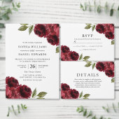 Rustikale romantische Burgunder Rote Rose Hochzeit Einladung (Personalisiere diese Kollektion eines unabhängigen Creators.)