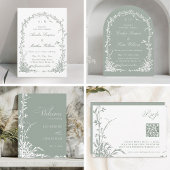 Sage Green Romantic Floral Garden Wedding Details Begleitkarte
