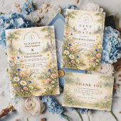 Romantischer Garten Wildblumen Hochzeit Dankeskarte