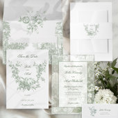 Classic Sage Green Landscape Toile Wedding Einladung