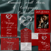 Romantic Silver Scroll Heart on Teal RSVP Karte