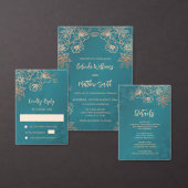 Rose Gold Floral Line Art Teal Wedding Begleitkarte (Personalisiere diese Kollektion eines unabhängigen Creators.)