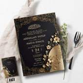 Luxuriöse Golden Floral Islamic Wedding QR UAwg Begleitkarte