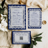 Royale Blaues Spitzen-Altes-Geld-Doily-QR-Code-Hoc Einladung