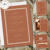 Rust Terracotta Minimalist Frame Wedding RSVP Karte