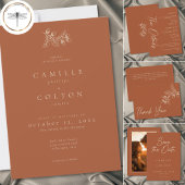 Rust Terracotta Minimalist Leaf Acorn Fall Wedding Begleitkarte