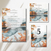Rustikale Herbst-Bergsee-Hochzeit RSVP Karte
