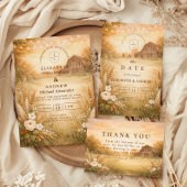 Rustic Barn Meadow String Lights Wedding Einladung