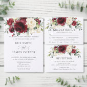 Rustikales Burgund Elfenbeinblumenblumenblumenblum Einladung (Personalisiere diese Kollektion eines unabhängigen Creators.)