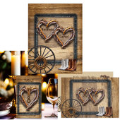 Western Wedding Twig Frames Wagon Wheel RSVP Karte