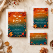Rustikale Herbst-Teal- und Orange-Blätter Save the Date