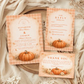 Rustic Gingham Pumpkin Fall Wedding RSVP Karte