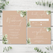 Tan Floral Greenery QR Code Wedding Foto All In One Einladung (Personalisiere diese Kollektion eines unabhängigen Creators.)