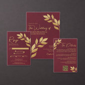 Mod Leaves Burgundy Gold Wedding Details QR Code Begleitkarte (Personalisiere diese Kollektion eines unabhängigen Creators.)