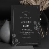Floral Line Art Rustic Black Elegant Wedding Einladung