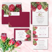 Moderne Botanische Rosa-Protea-Hochzeit Quadratischer Aufkleber
