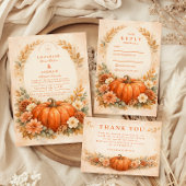 Rustic Pumpkin Floral Fall Wedding Dankeskarte