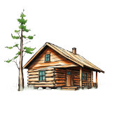 Cozy Rustic Wooden Cabin Illustration Tischnummer