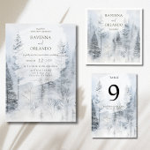 Rustikale Winternebel-Schnee-Kiefer-Wald-Hochzeit Tischnummer