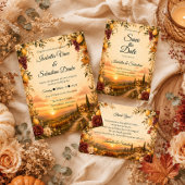 Rustikale toskanische Herbstromanze-Hochzeit Save The Date