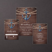 Rustic Wood Navy Blue Anchor QR Code Hochzeit Dreifach Gefaltete Einladung (Personalisiere diese Kollektion eines unabhängigen Creators.)